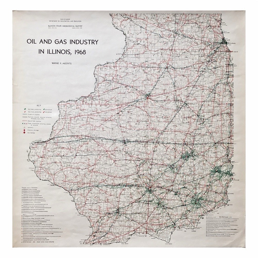Vintage 1968 "Oil and Gas Industry in Illinois" Geological Survey Map